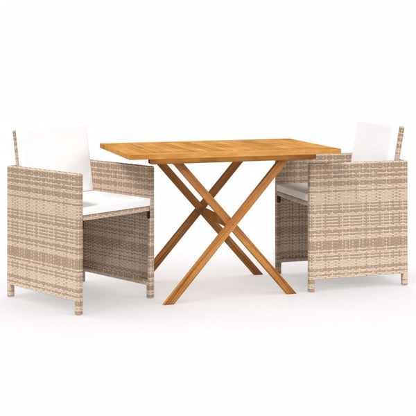 vidaXL 3-Piece Garden Dining Set with Cushions Beige