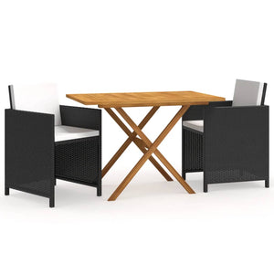 vidaXL 3-Piece Garden Dining Set with Cushions Black
