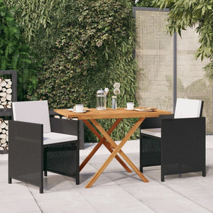 vidaXL 3-Piece Garden Dining Set with Cushions Black