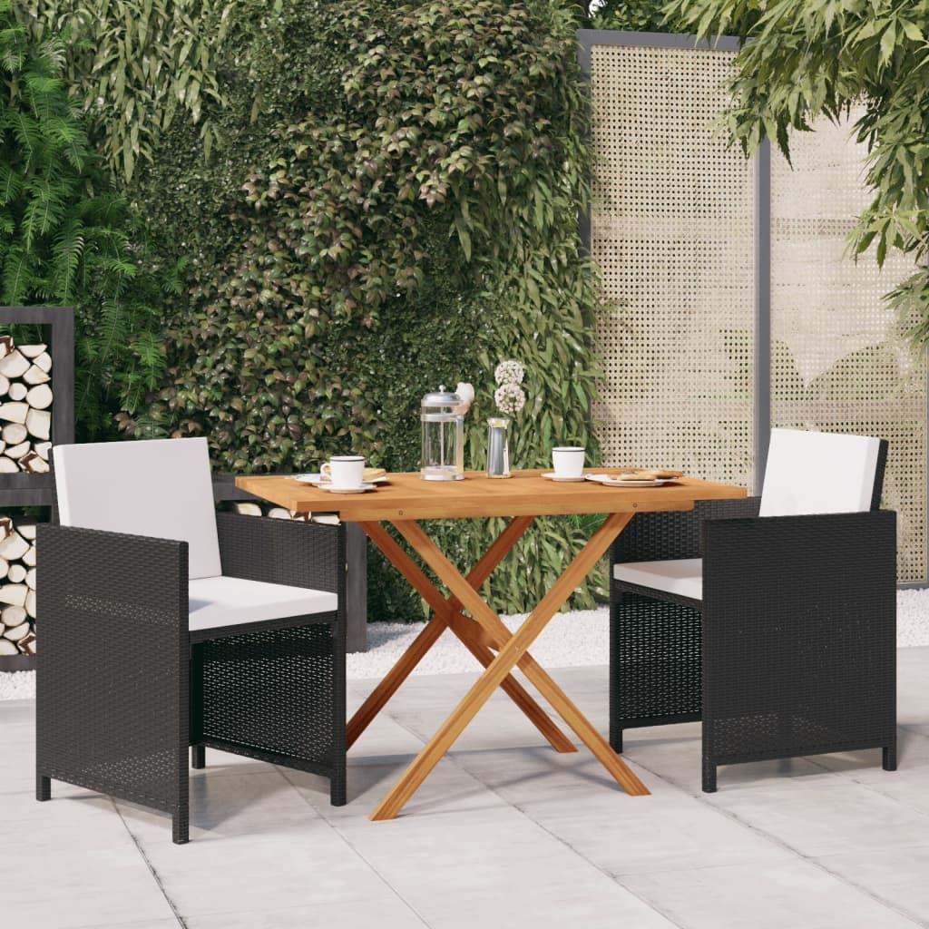 vidaXL 3-Piece Garden Dining Set with Cushions Black