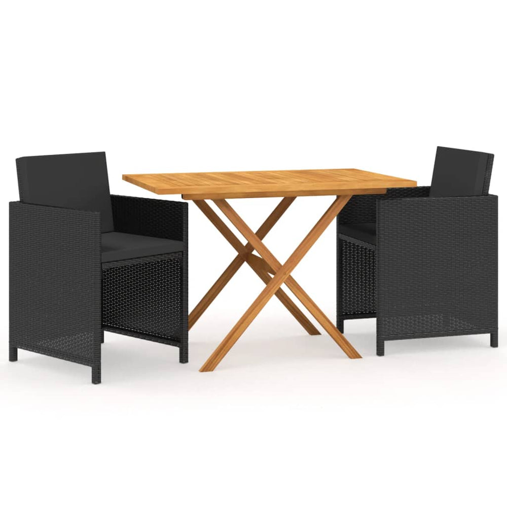 vidaXL 3-Piece Garden Dining Set with Cushions Black