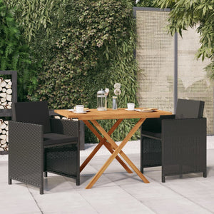 vidaXL 3-Piece Garden Dining Set with Cushions Black
