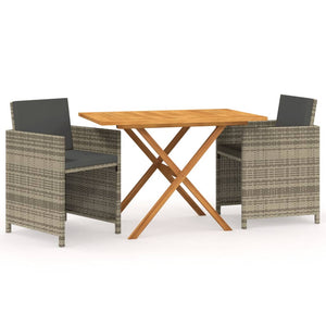 vidaXL 3-Piece Garden Dining Set with Cushions Grey