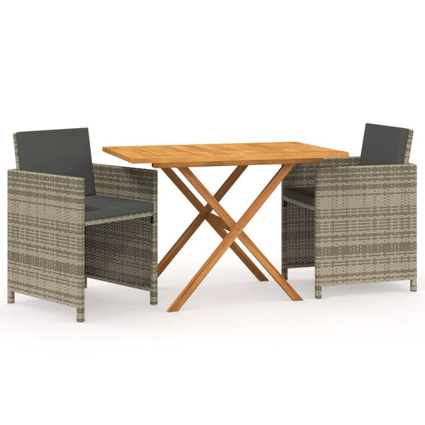 vidaXL 3-Piece Garden Dining Set with Cushions Grey