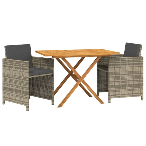 vidaXL 3-Piece Garden Dining Set with Cushions Grey