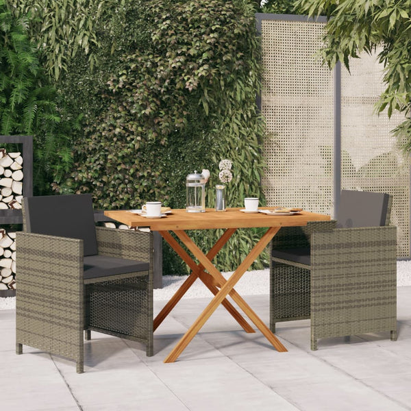 vidaXL 3-Piece Garden Dining Set with Cushions Grey
