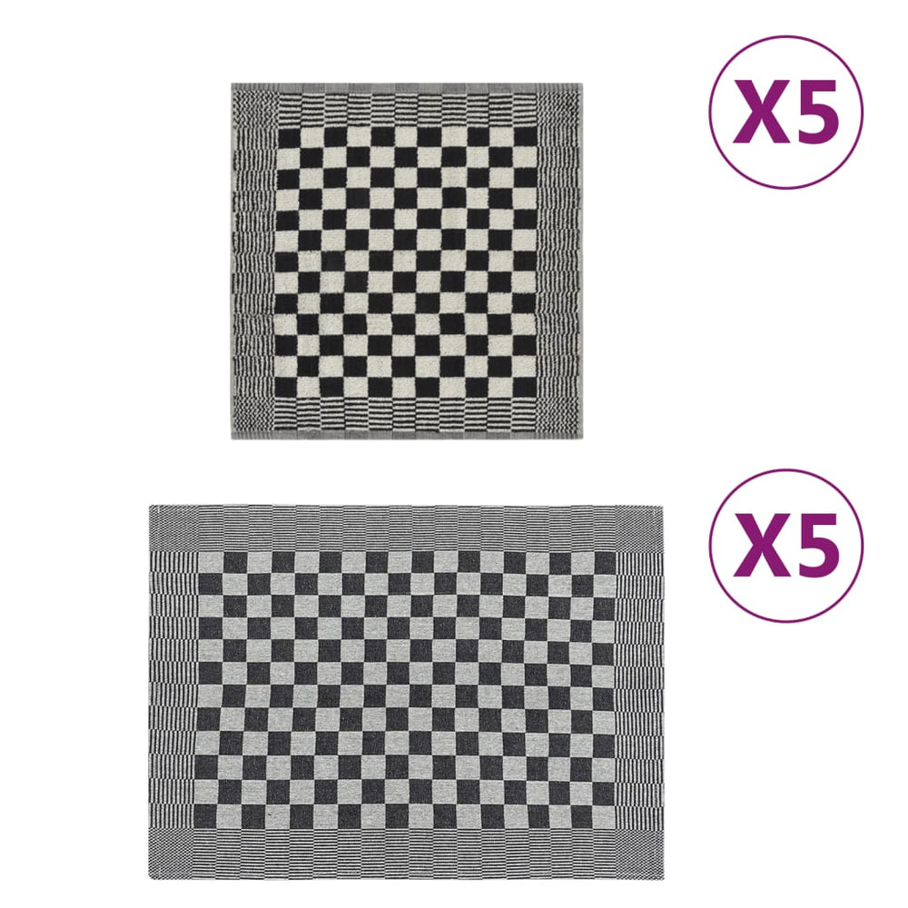 vidaXL 10-piece Towel Set Black and White Cotton