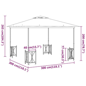 vidaXL Gazebo with Sidewalls & Double Roof 3x3 m Cream