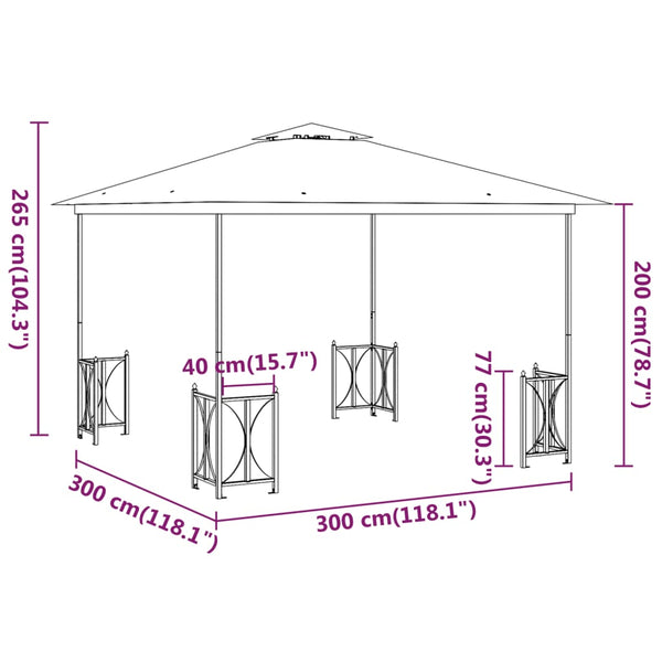 vidaXL Gazebo with Sidewalls & Double Roof 3x3 m Cream