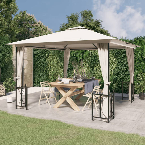 vidaXL Gazebo with Sidewalls & Double Roof 3x3 m Cream