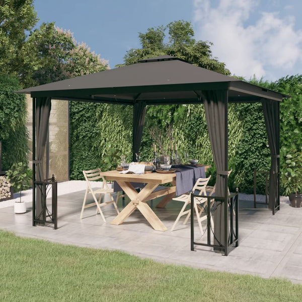 vidaXL Gazebo with Sidewalls & Double Roof 3x3 m Anthracite