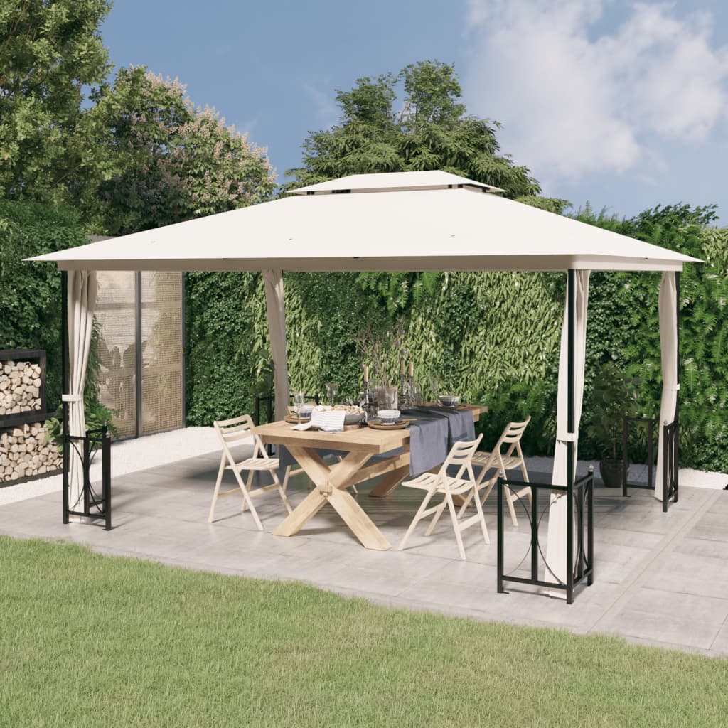vidaXL Gazebo with Side Walls & Double Roof 3x4 m Cream