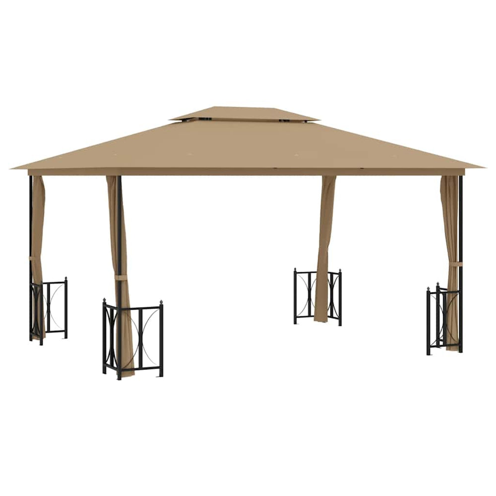 vidaXL Gazebo with Sidewalls & Double Roof 3x4 m Taupe