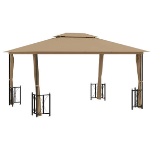 vidaXL Gazebo with Sidewalls & Double Roof 3x4 m Taupe