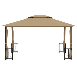 vidaXL Gazebo with Sidewalls & Double Roof 3x4 m Taupe