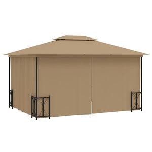 vidaXL Gazebo with Sidewalls & Double Roof 3x4 m Taupe