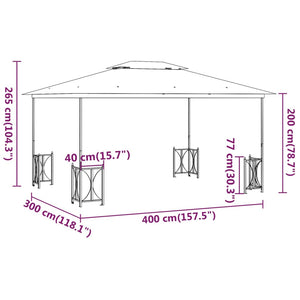 vidaXL Gazebo with Sidewalls & Double Roof 3x4 m Taupe