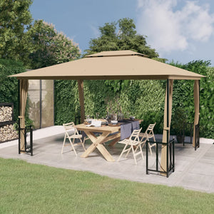 vidaXL Gazebo with Sidewalls & Double Roof 3x4 m Taupe