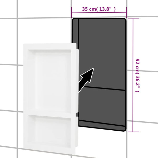 vidaXL Shower Niche with 2 Compartments High Gloss White 41x69x9 cm