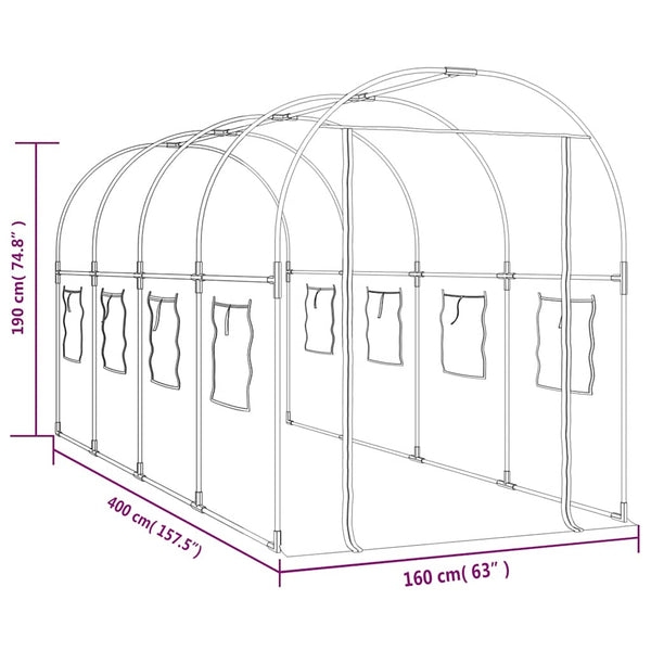 vidaXL Greenhouse Transparent 160x400x190 cm PVC & Steel