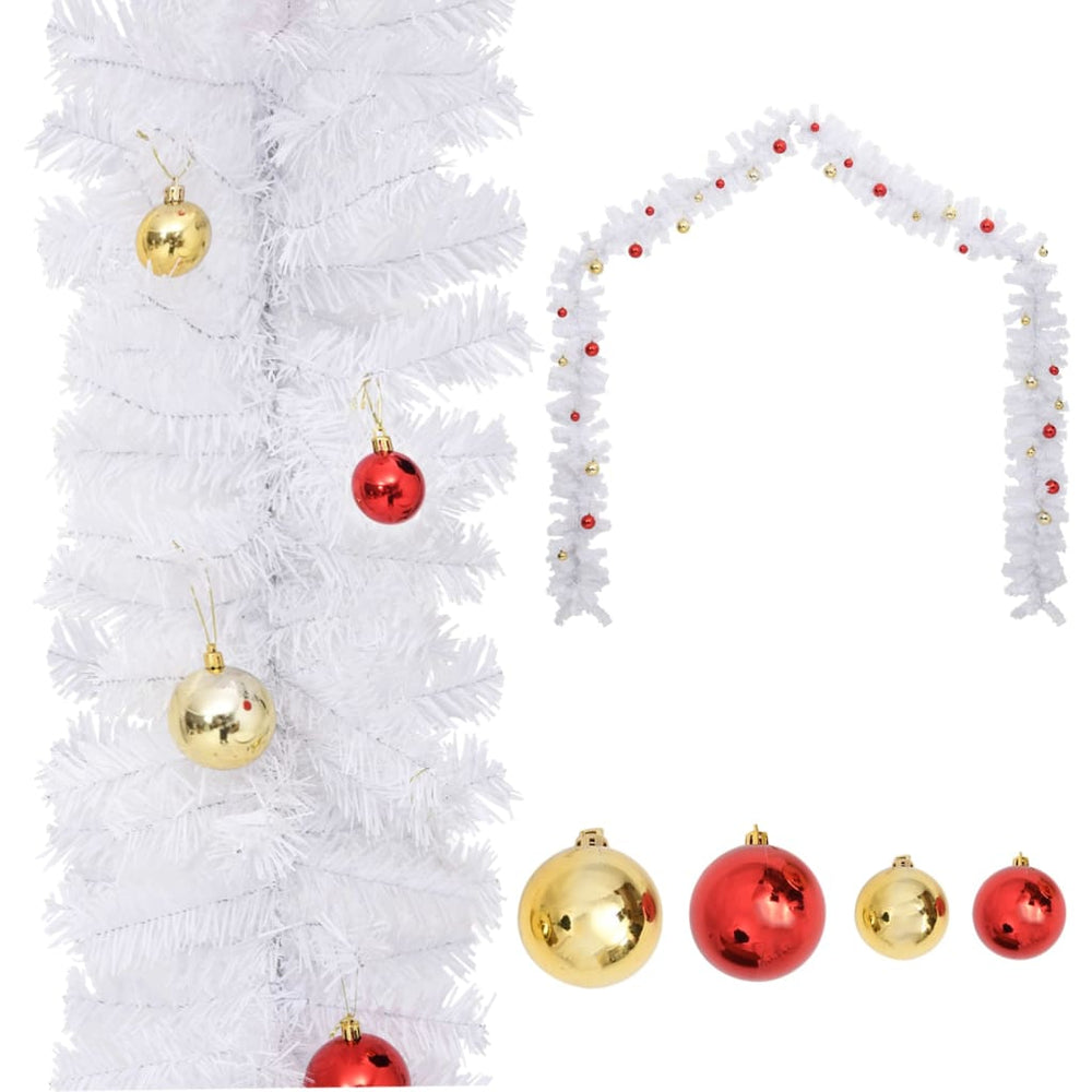 Weihnachtsgirlande Weiß mit Kugeln 5 m