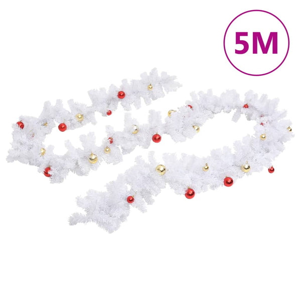 Weihnachtsgirlande Weiß mit Kugeln 5 m