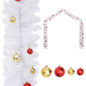 Weihnachtsgirlande Weiß mit Kugeln 10 m