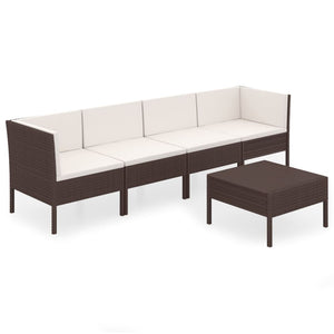 vidaXL 5-piece Garden Lounge Set with Cushions Poly Rattan Brown