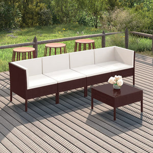 vidaXL 5-piece Garden Lounge Set with Cushions Poly Rattan Brown