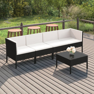 vidaXL 5-Piece Garden Lounge Set with Cushions Poly Rattan Black
