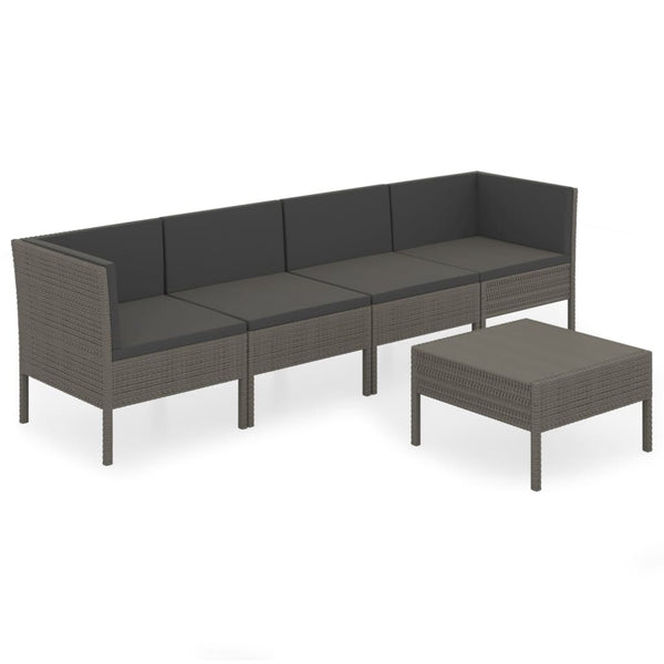 vidaXL 5-piece Garden Lounge Set with Cushions Poly Rattan Grey