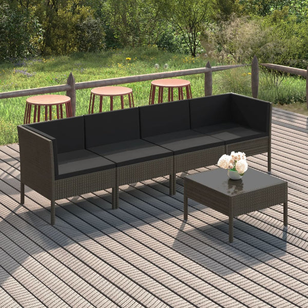 vidaXL 5-piece Garden Lounge Set with Cushions Poly Rattan Grey