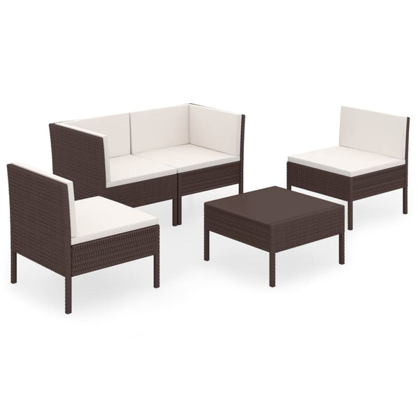 vidaXL 5-piece Garden Lounge Set with Cushions Poly Rattan Brown