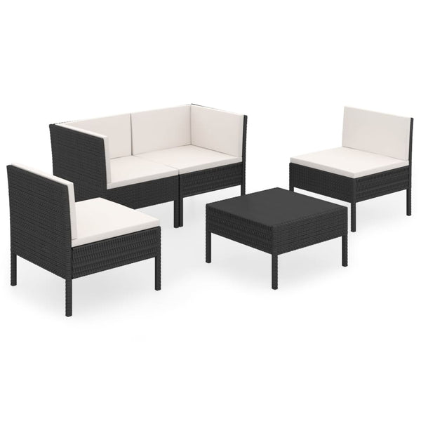 vidaXL 5-Piece Garden Lounge Set with Cushions Poly Rattan Black