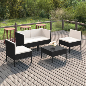 vidaXL 5-Piece Garden Lounge Set with Cushions Poly Rattan Black