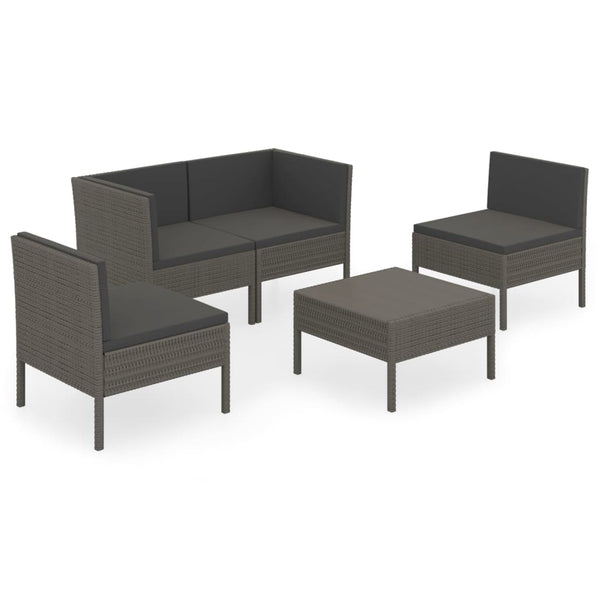 vidaXL 5-piece Garden Lounge Set with Cushions Poly Rattan Grey