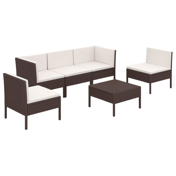 vidaXL 6-Piece Garden Lounge Set with Cushions Poly Rattan Brown