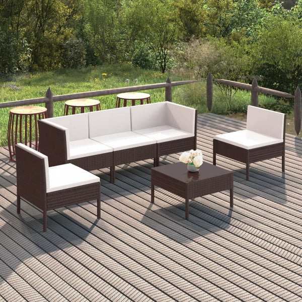 vidaXL 6-Piece Garden Lounge Set with Cushions Poly Rattan Brown