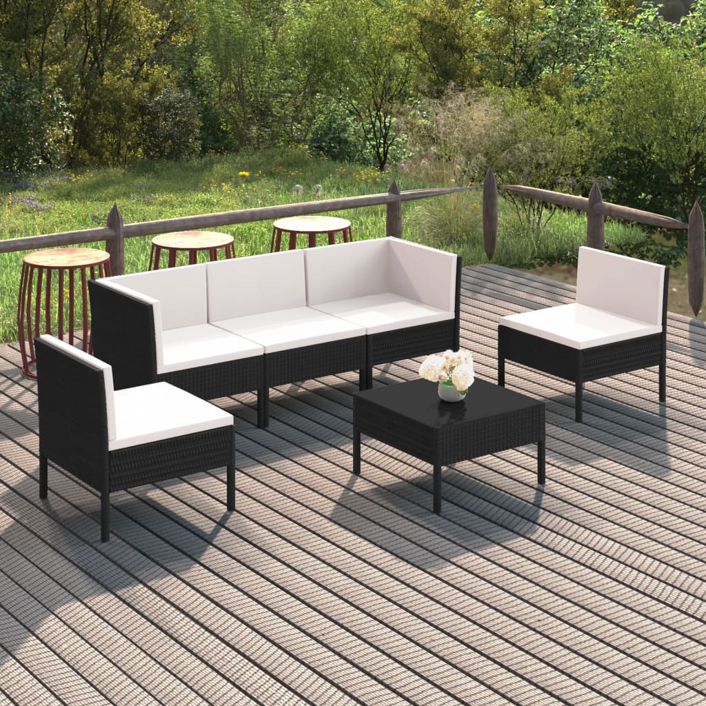 vidaXL 6-Piece Garden Lounge Set with Cushions Poly Rattan Black