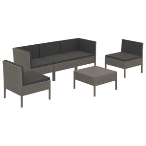 vidaXL 6-Piece Garden Lounge Set with Cushions Poly Rattan Grey