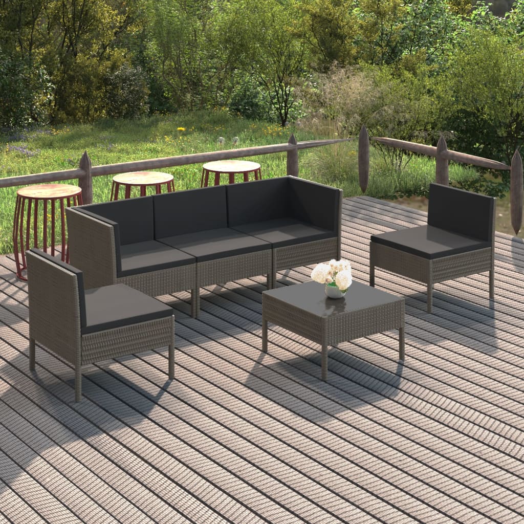 vidaXL 6-Piece Garden Lounge Set with Cushions Poly Rattan Grey