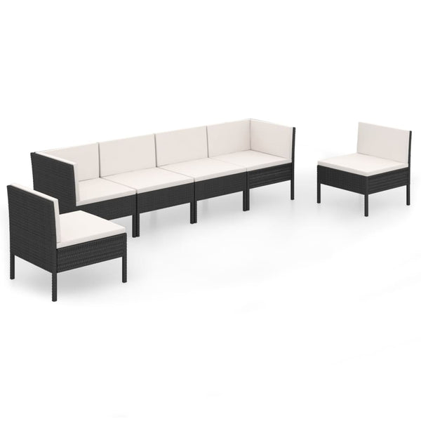 vidaXL 6-Piece Garden Lounge Set with Cushions Poly Rattan Black