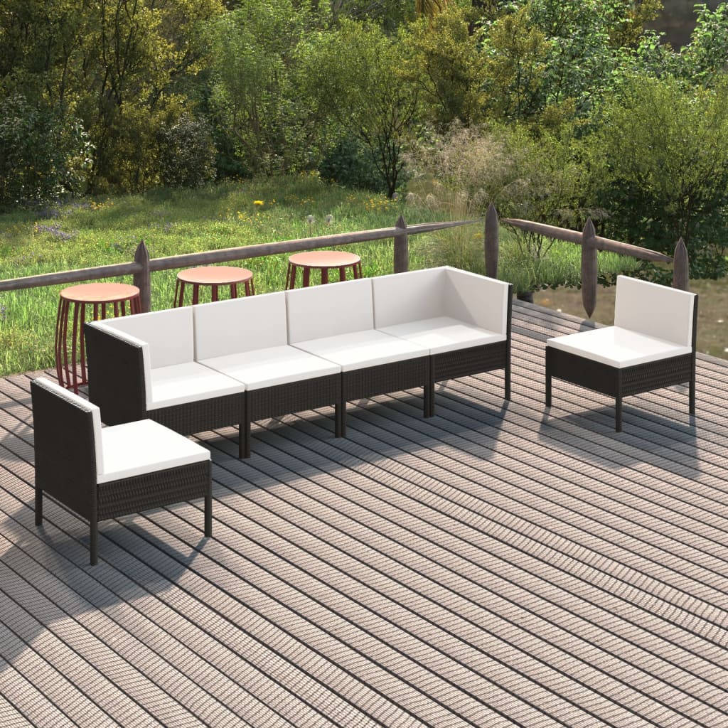 vidaXL 6-Piece Garden Lounge Set with Cushions Poly Rattan Black