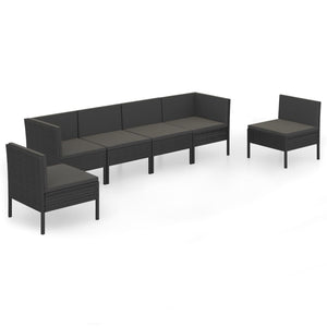 vidaXL 6-Piece Garden Lounge Set with Cushions Poly Rattan Black