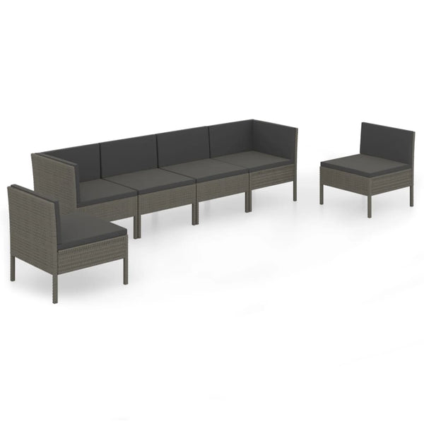 vidaXL 6-Piece Garden Lounge Set with Cushions Poly Rattan Grey
