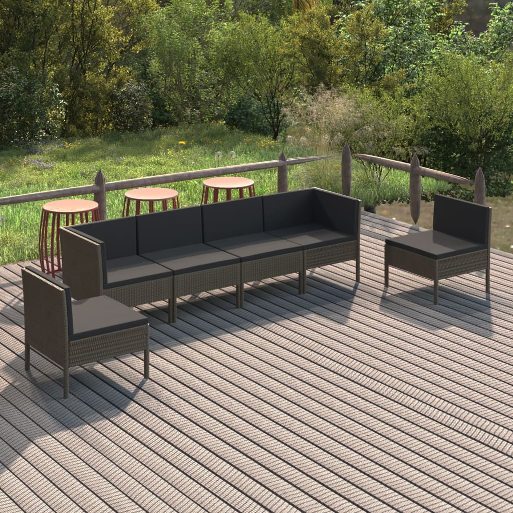 vidaXL 6-Piece Garden Lounge Set with Cushions Poly Rattan Grey