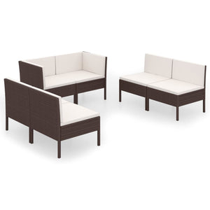 vidaXL 6-Piece Garden Lounge Set with Cushions Poly Rattan Brown