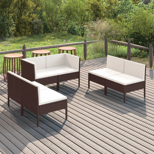 vidaXL 6-Piece Garden Lounge Set with Cushions Poly Rattan Brown