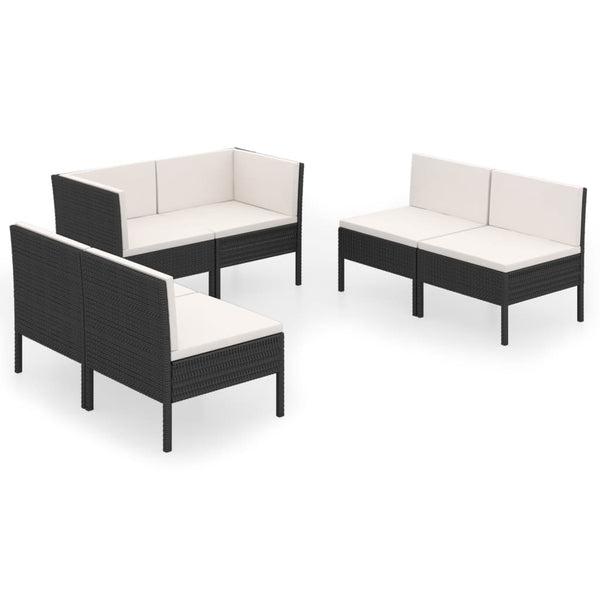 vidaXL 6-Piece Garden Lounge Set with Cushions Poly Rattan Black