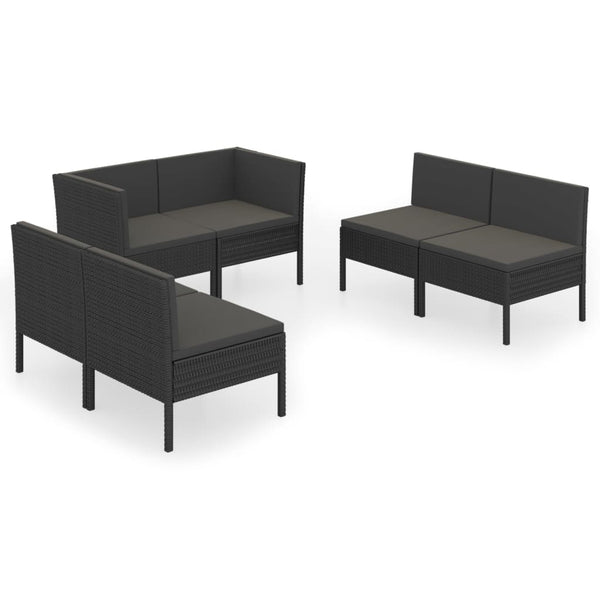 vidaXL 6-Piece Garden Lounge Set with Cushions Poly Rattan Black